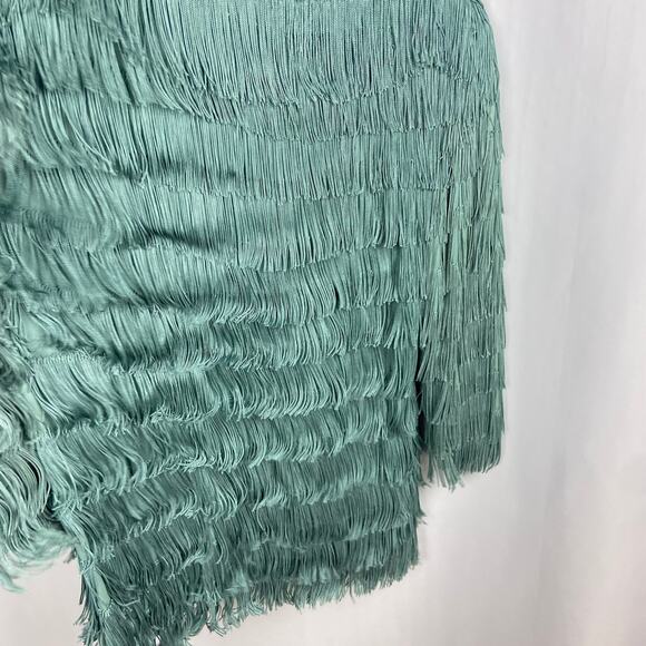 Vintage Nightworks Fringe‎ Tunic Plus Size 18W Aqua Light Teal Flapper Disco - Picture 3 of 10